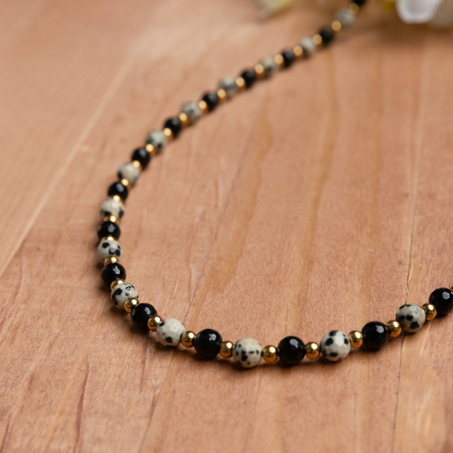 Dalmatian Jasper & Black Obsidian Necklace – 18.5” with 2” Extender