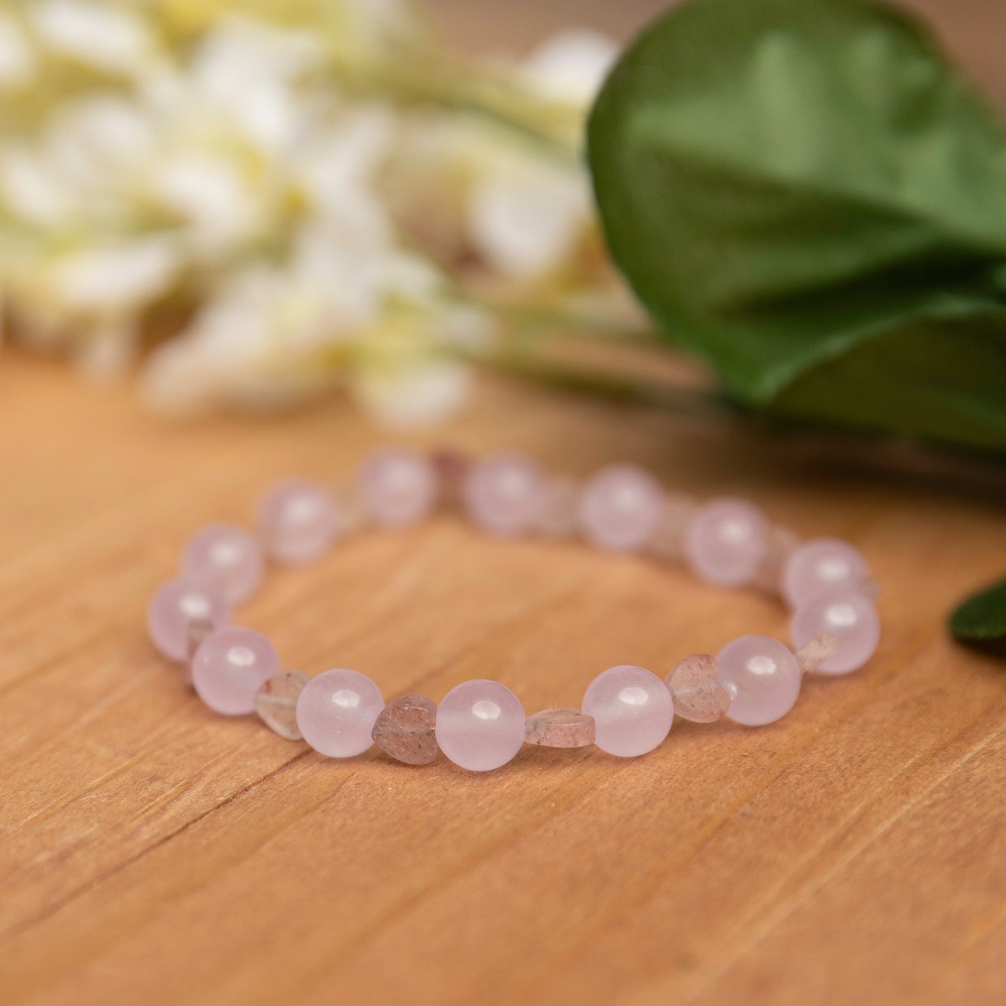 Rose Quartz & Frosted Rose Quartz Hearts Bracelet