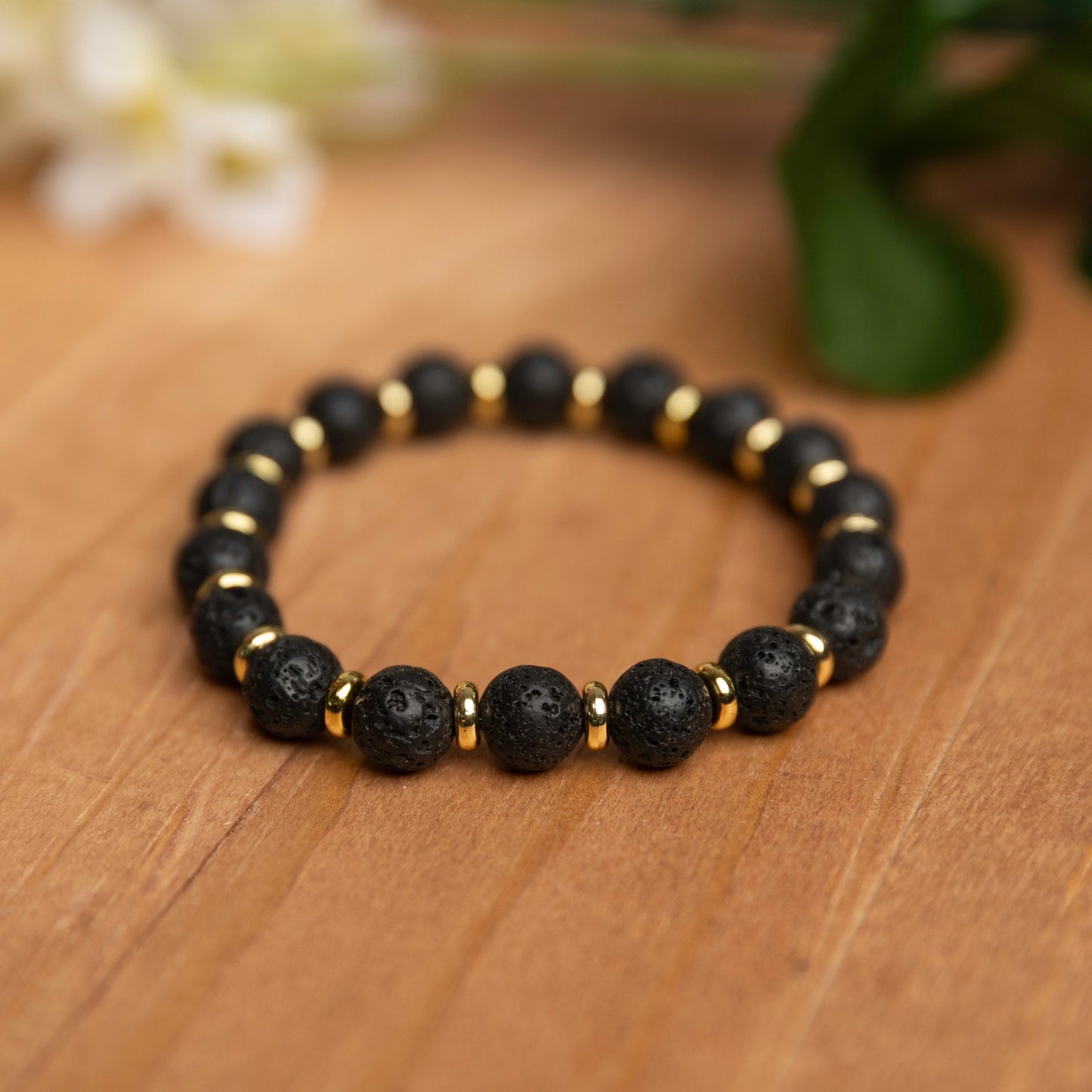 Lava Rock Bracelet with Gold-Plated Spacers