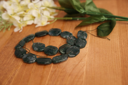 Moss Agate Faceted Slab Beads – 25x18mm