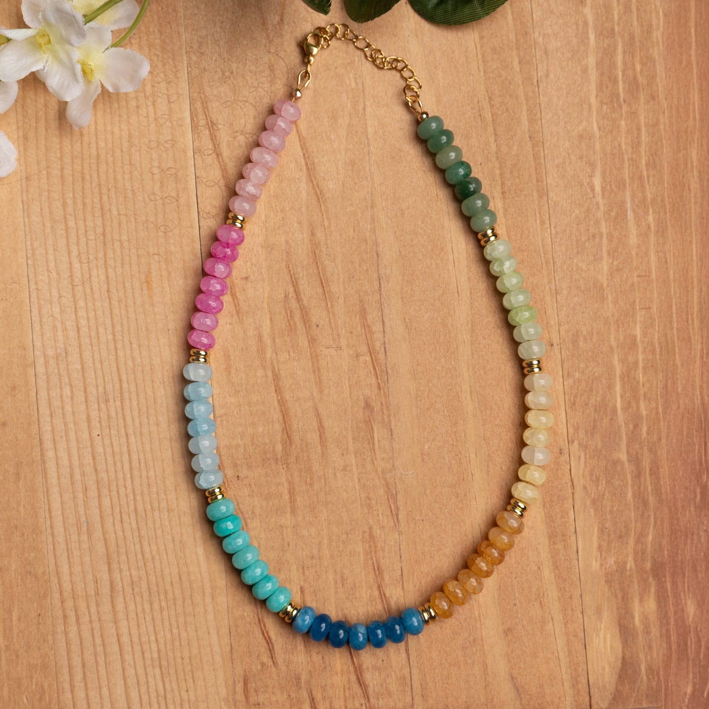 Rainbow Gemstone Necklace – 15 Inches with Extender