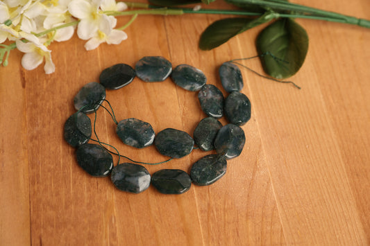 Moss Agate Faceted Slab Beads – 25x18mm