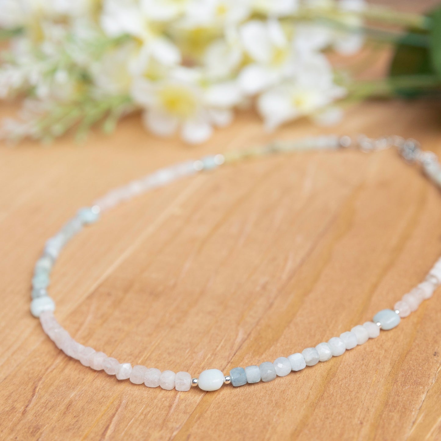 Morganite & Amazonite Cushion Bead Necklace
