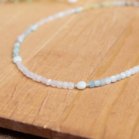 Morganite & Amazonite Cushion Bead Necklace