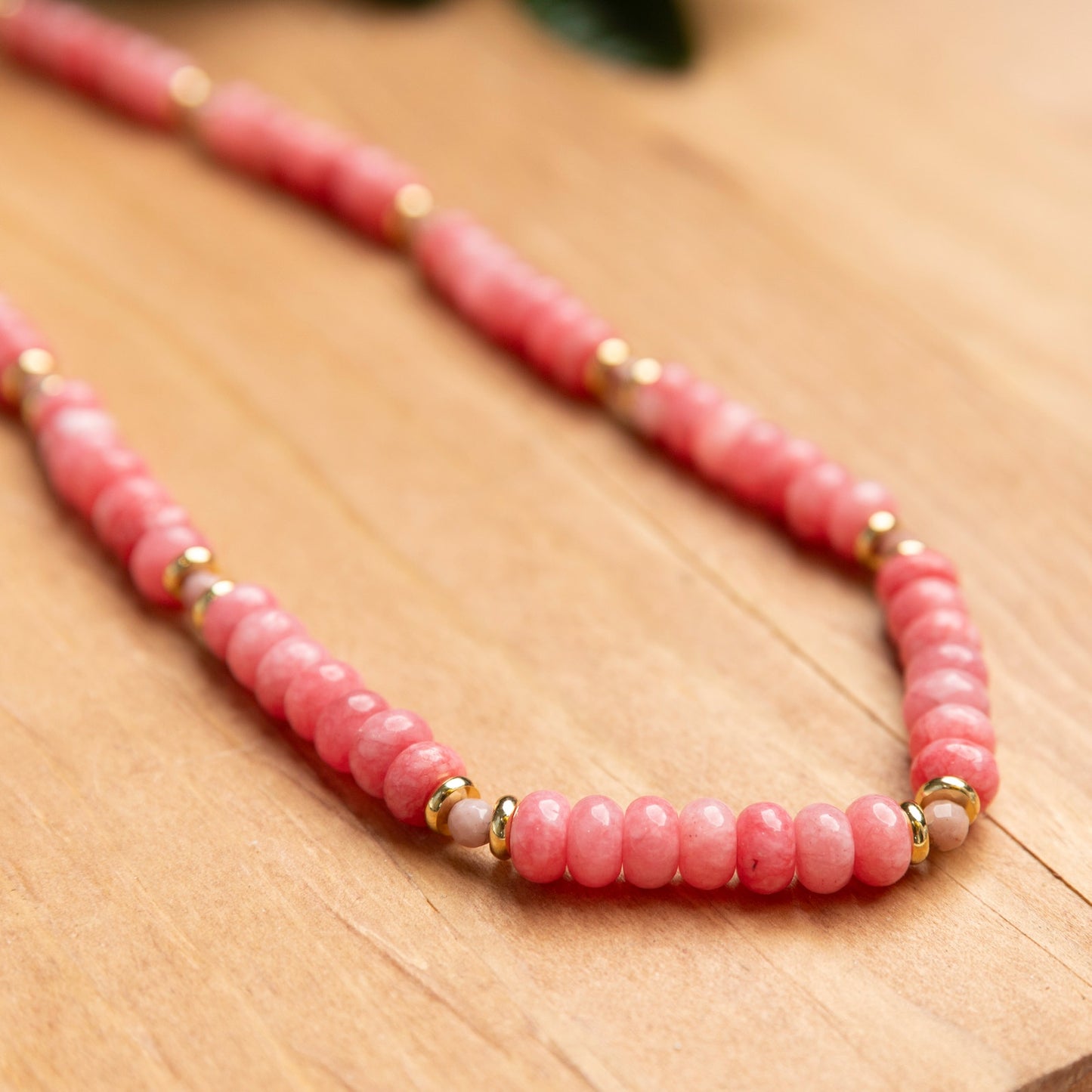 Strawberry Quartz & Rhodonite Necklace - 17 inch with 2 inch extender