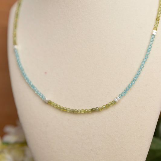 Blue Topaz and Peridot W/ Silver Colored Hematite Spacers