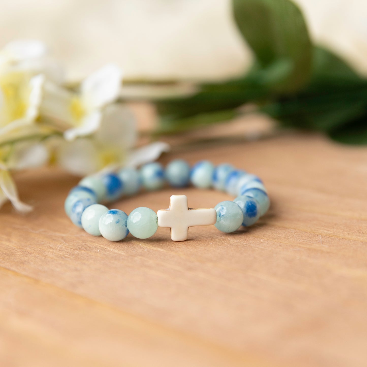 Blue Point Jade Cross Bracelet