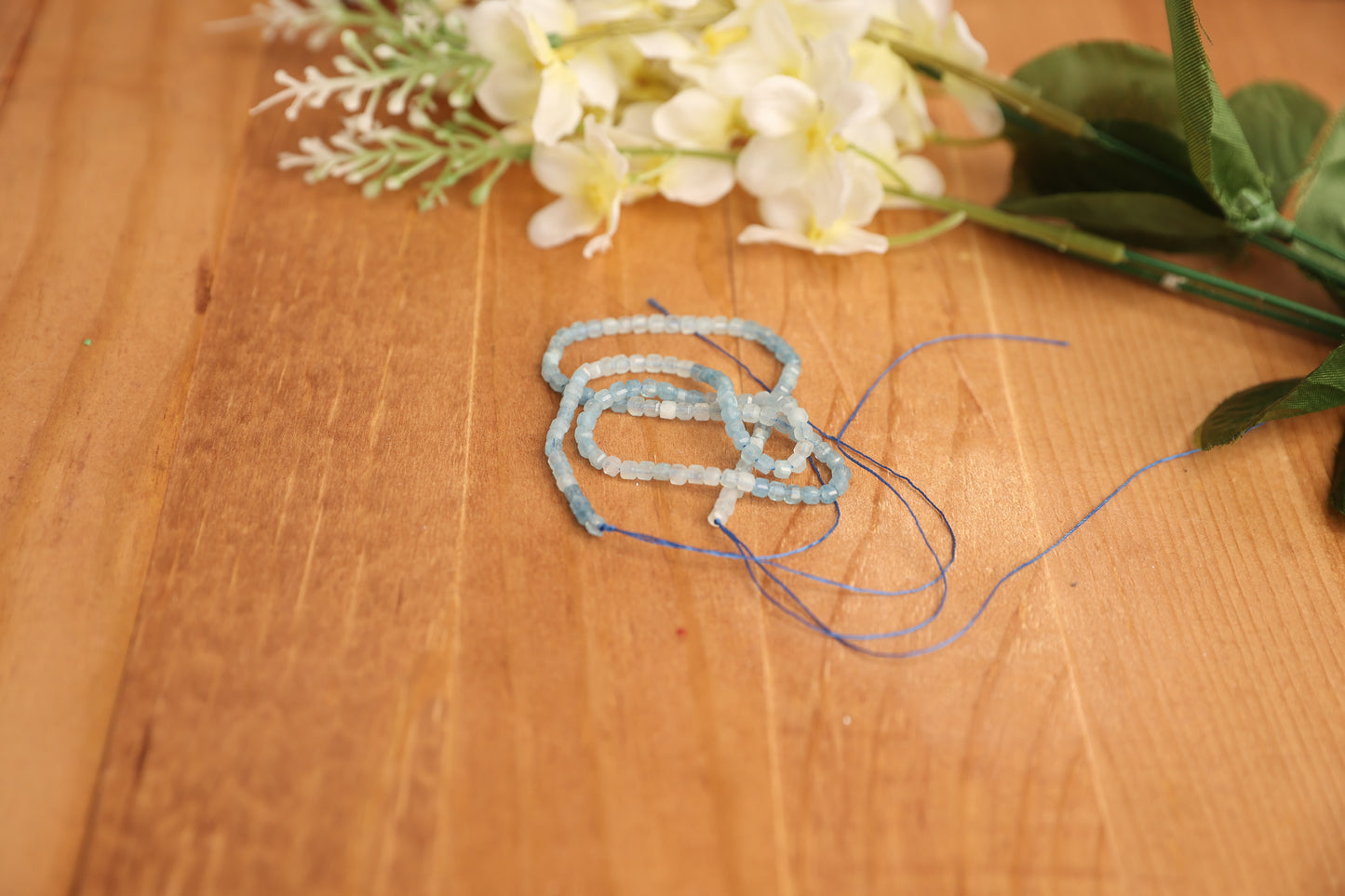 Natural Aquamarine Graduated Color Strand – Approx. 3mm Faceted Cubes