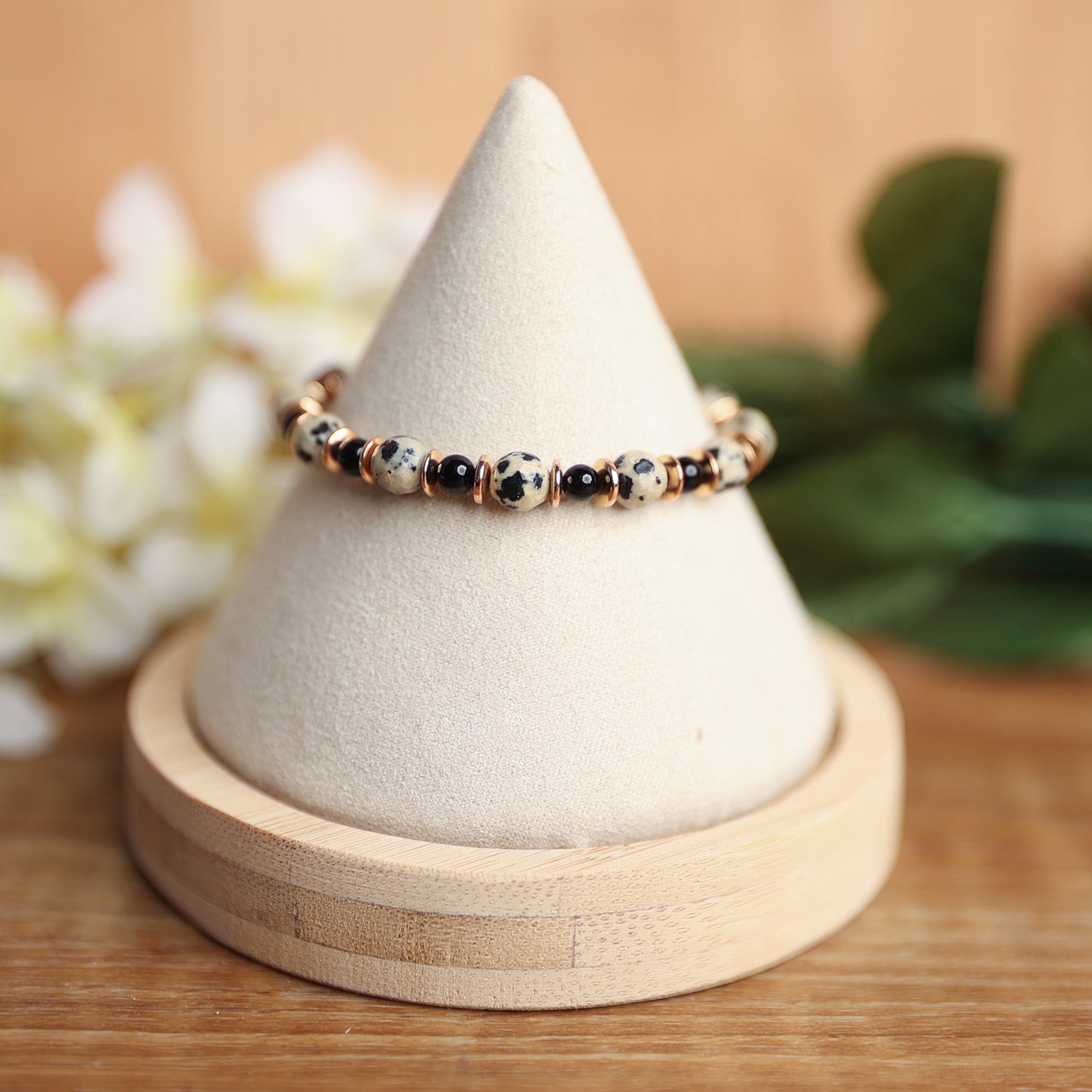Dalmatian Jasper & Black Onyx Stretch Bracelet