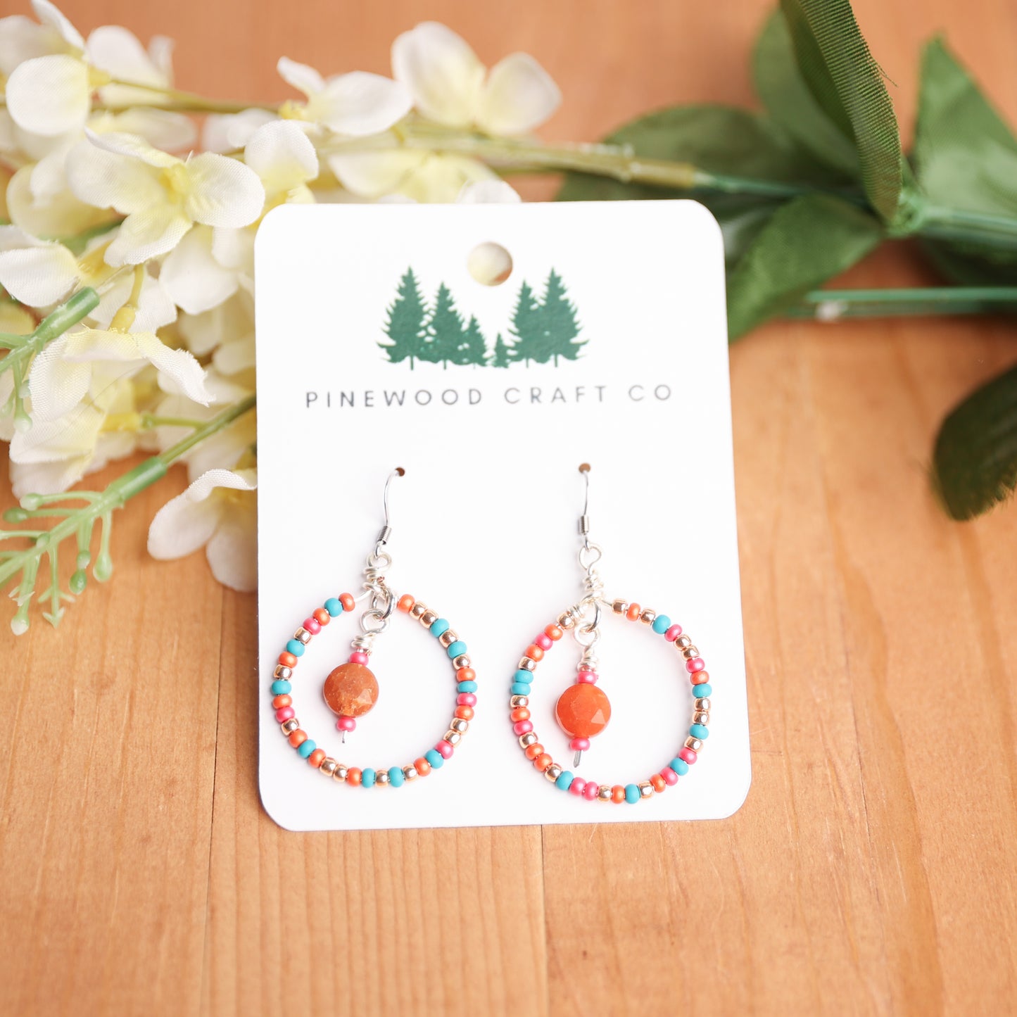Wire wrapped hooks with Seed Beads and Aventurine