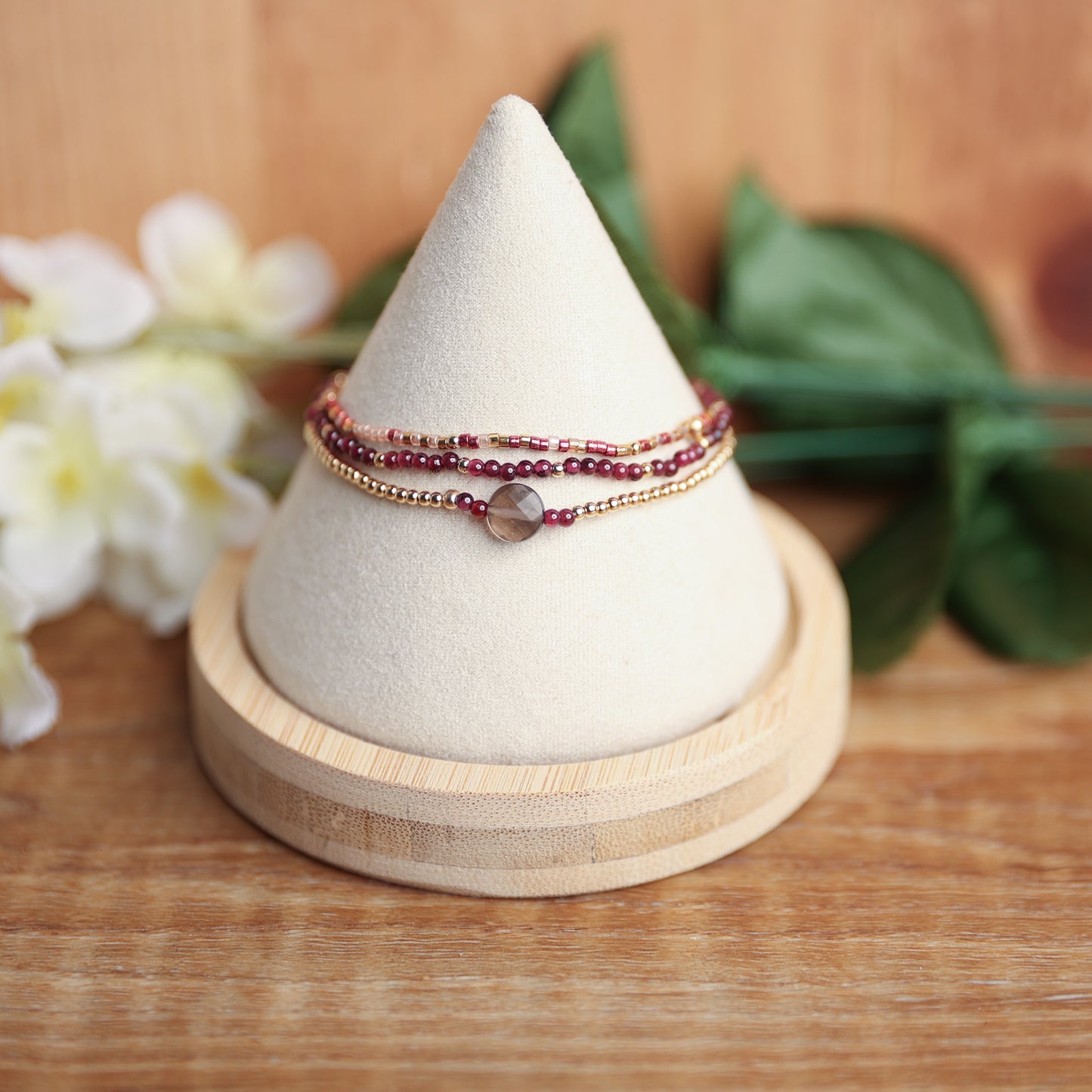 Garnet & Ice Obsidian Bracelet Stack