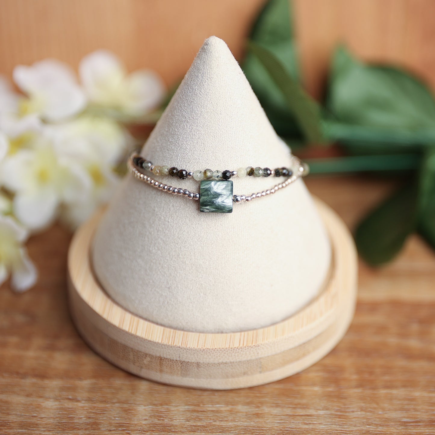 Seraphinite & Moss Agate Sterling Silver Bracelet Set