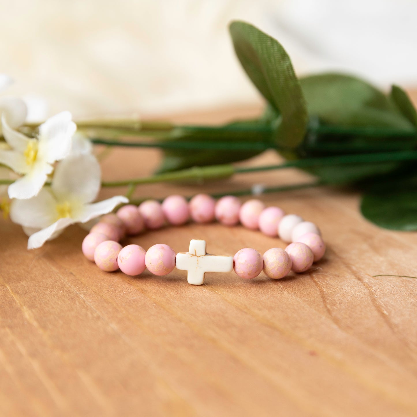 Pink Imperial Jasper Cross Bracelet