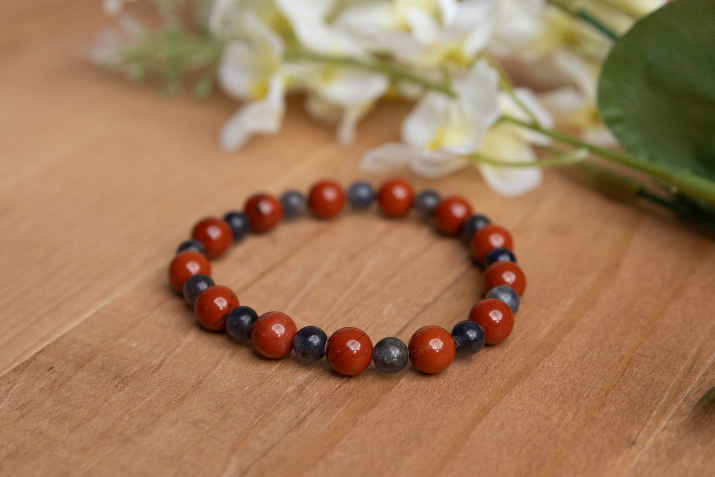 Red Jasper and Iolite - 6.25 inches unstretched