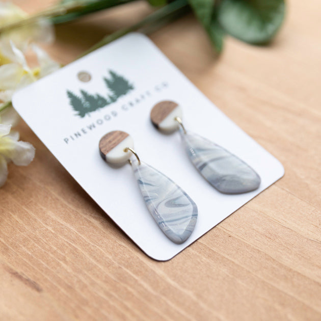 Gray, White and Gold shimmer Swirl earrings