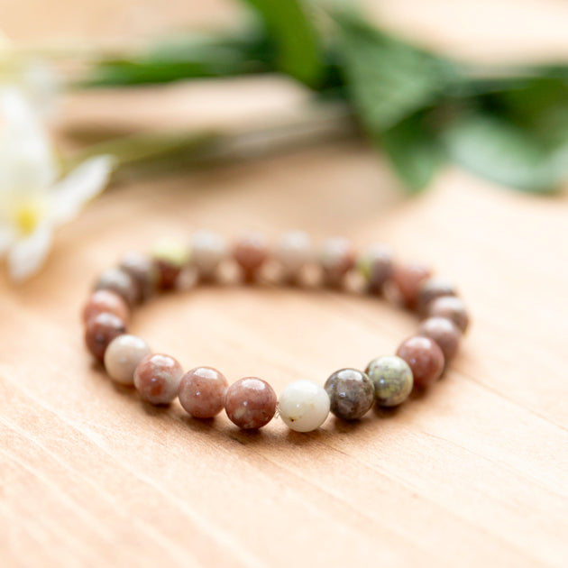 Plum Blossom Jasper Stretch Bracelet - 6.5 inches