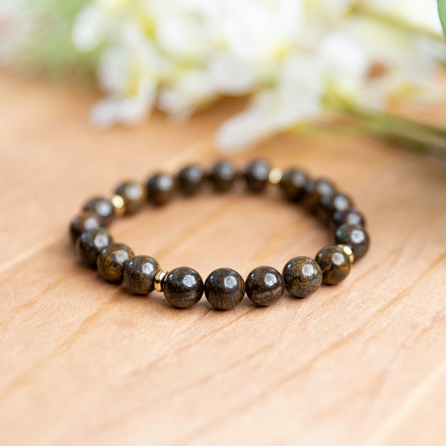 Bronzite w/Gold plated Spacers - 6.25 inches unstretched