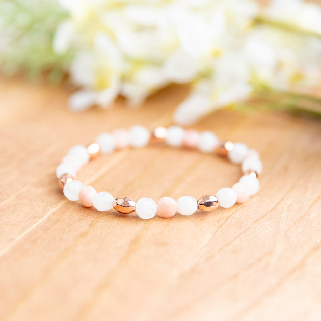 Moonstone, Dyed Jade and Hematite Stretch Bracelet - 6.5 unstretched