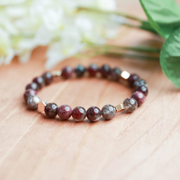 Plum Tourmaline w/Gold Plated Spacer Stretch Bracelet - 6.75 inches unstretched