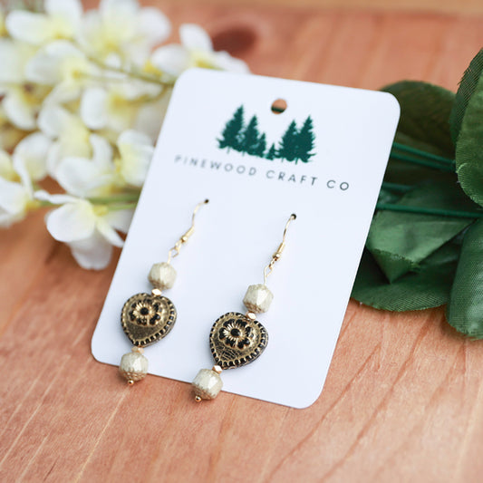 Black with Gold Wash Czech Hearts