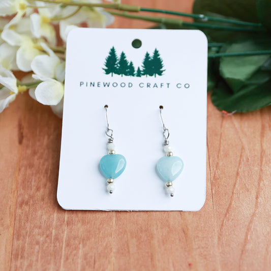 Aquamarine Hearts with Sterling Beads