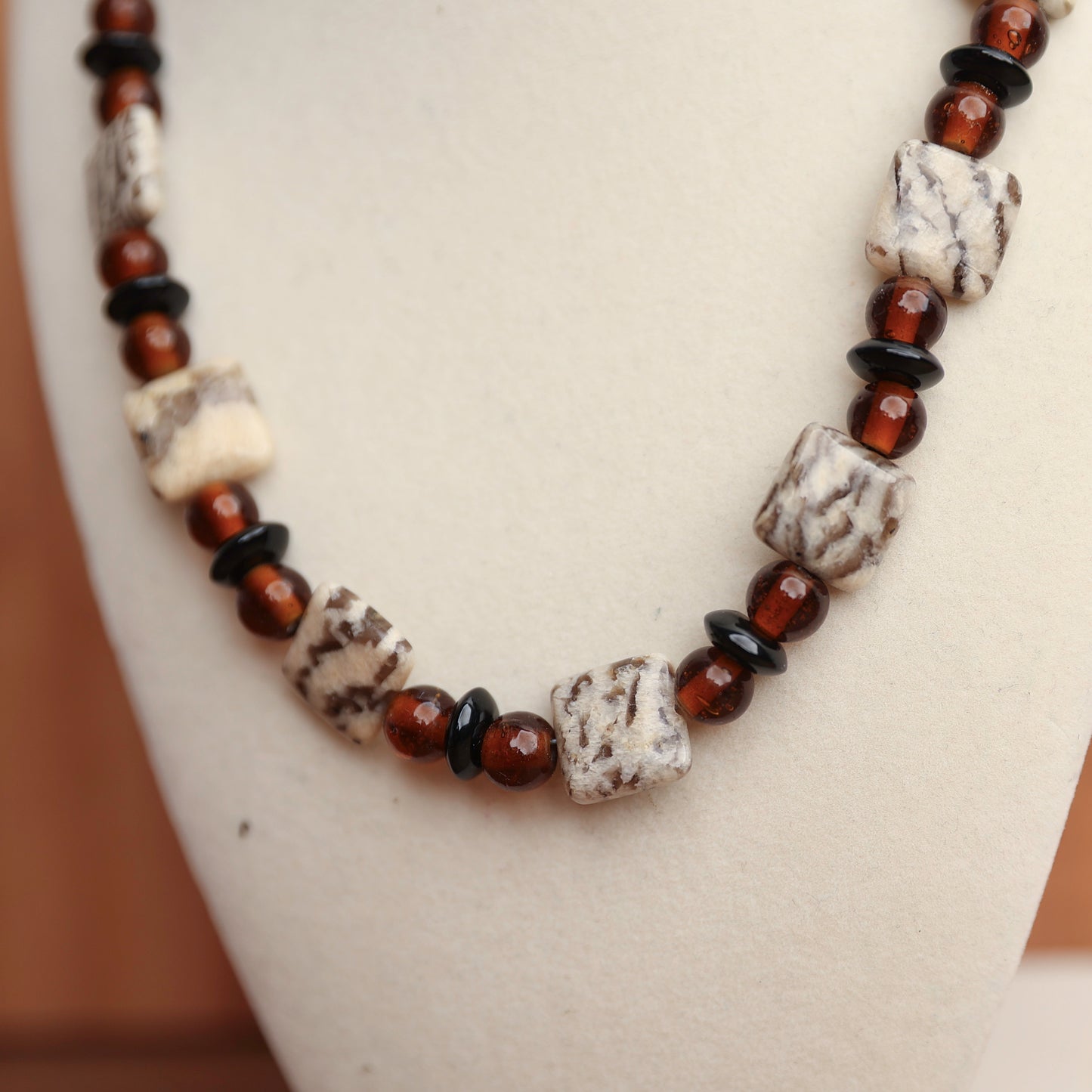 Silkworm and Vintage Glass bead Necklace