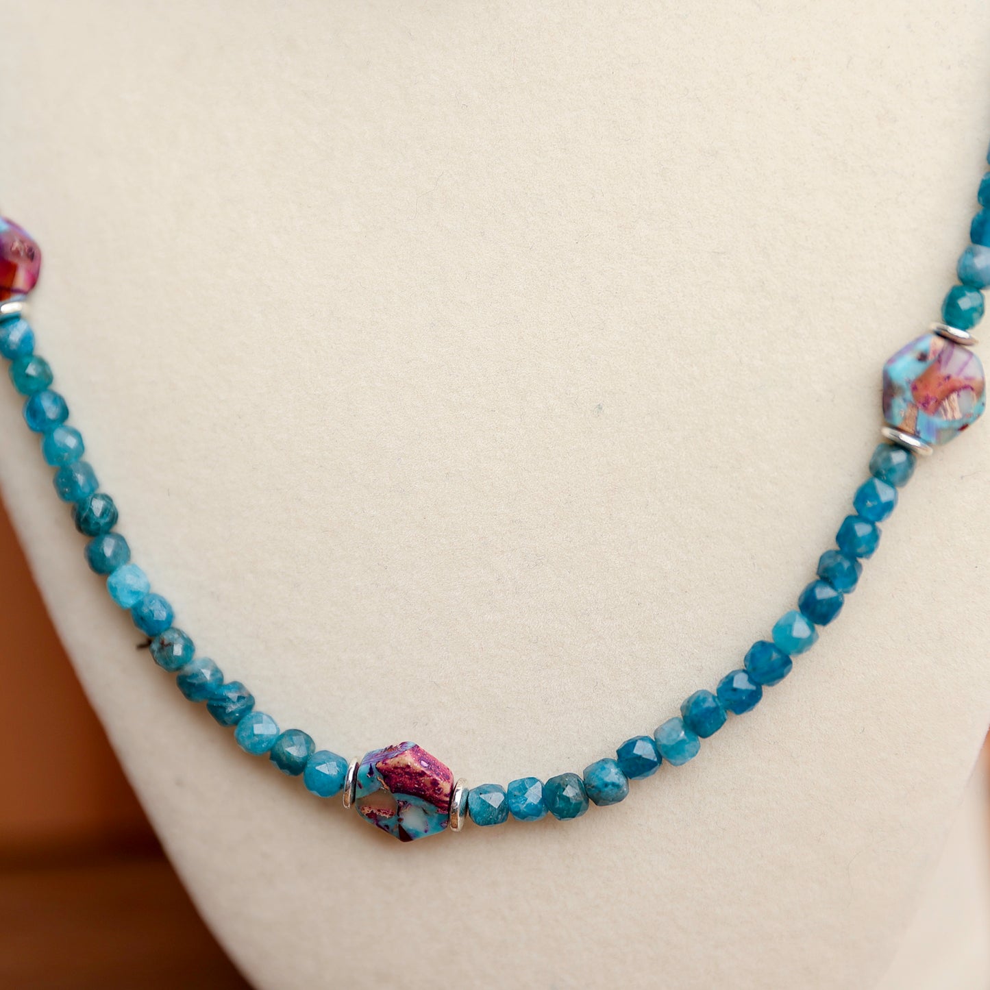 Apatite and Dyed Imperial Jasper Hexagons