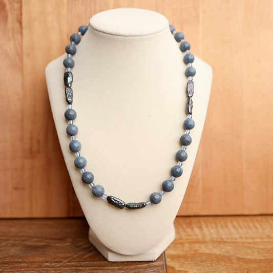 Blue Coral, glass Bead and Biwa Pearl