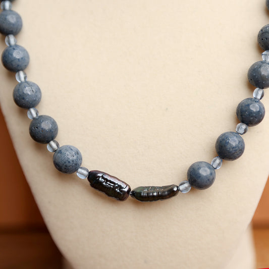 Blue Coral, glass Bead and Biwa Pearl