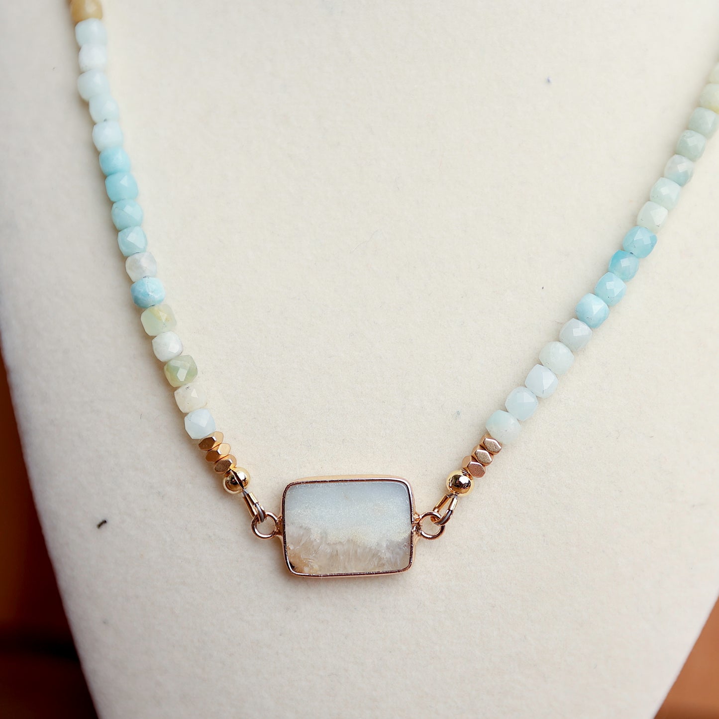 Amazonite Cubes and Hematite with a Gold Plated Brass Connector
