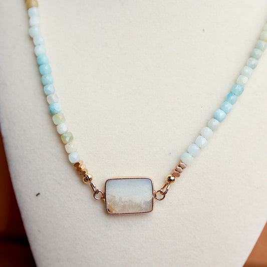 Amazonite Cubes and Hematite with a Gold Plated Brass Connector