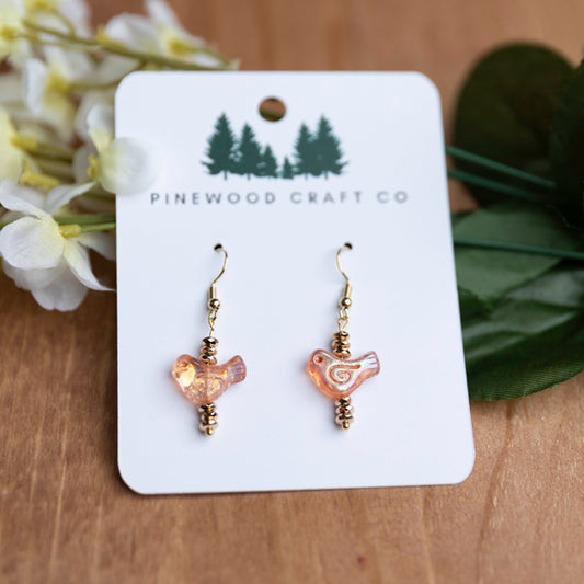 Peachy Czech glass Bird Earrings