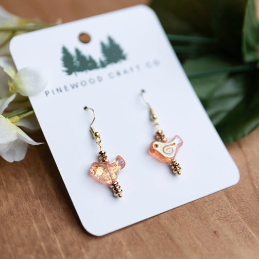 Peachy Czech glass Bird Earrings
