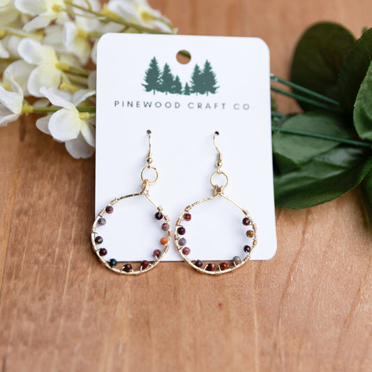 Handmade Mookaite Hammered Gold Hoops