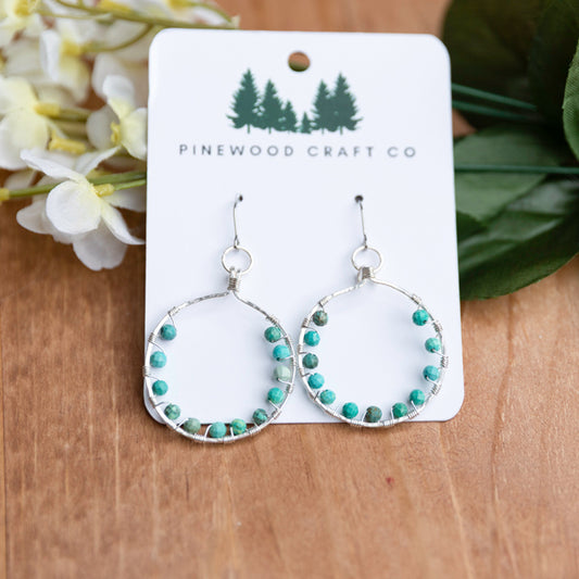 Dyed Magnesite on Hammered Silver Hoops