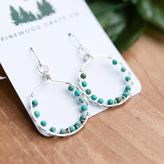 Dyed Magnesite on Hammered Silver Hoops