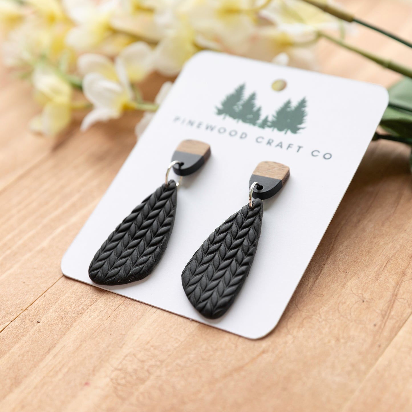Textured Black Teardrop Earrings