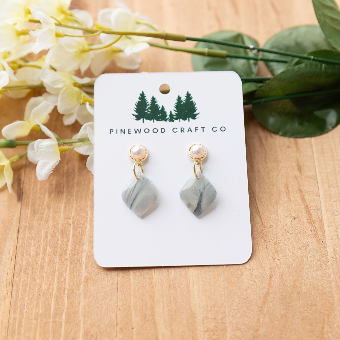 Gray Marble Diamond Dangle Earrings