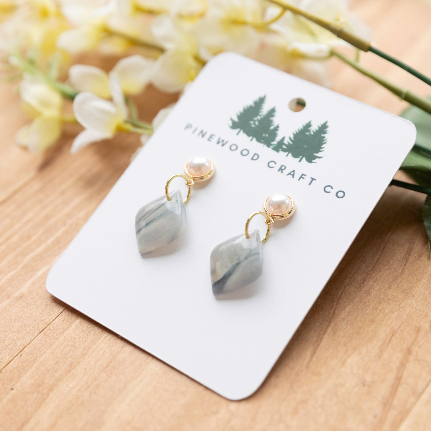 Gray Marble Diamond Dangle Earrings