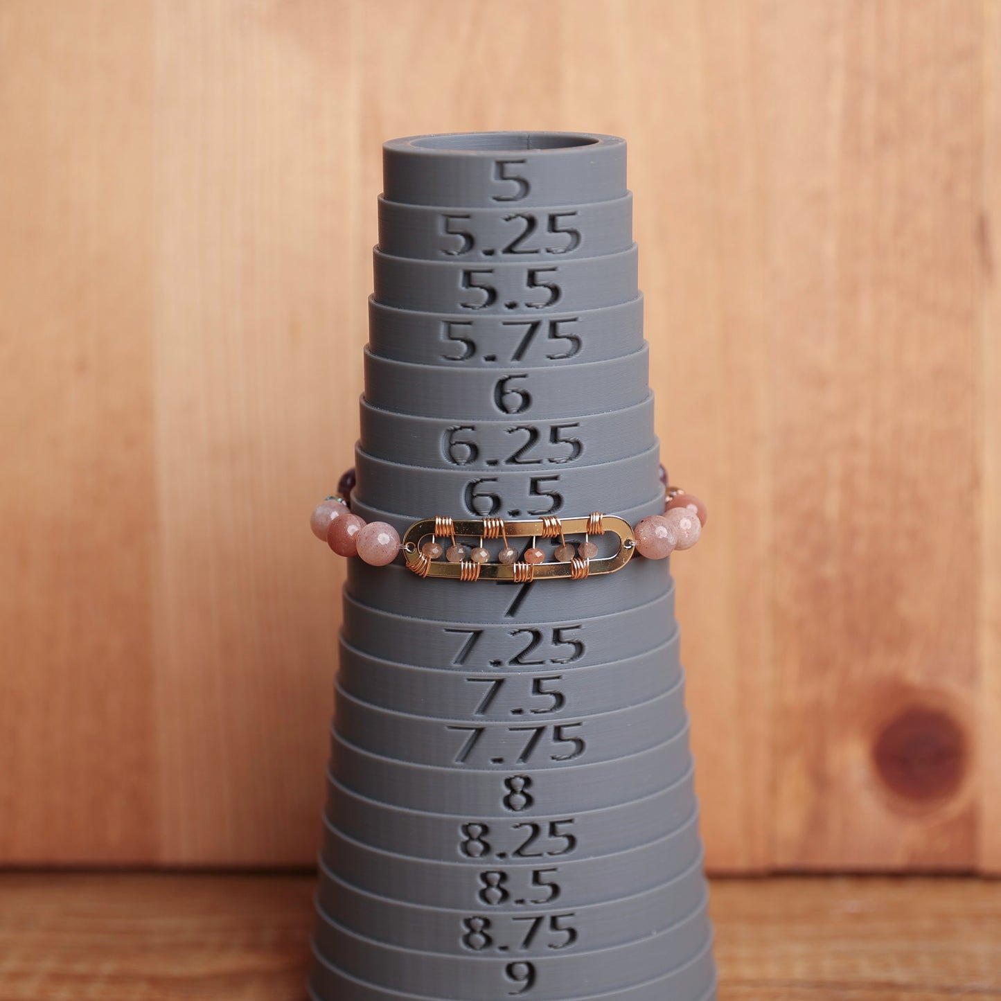 Peach Moonstone, Amethyst and hand wrapped Peach Moonstone link
