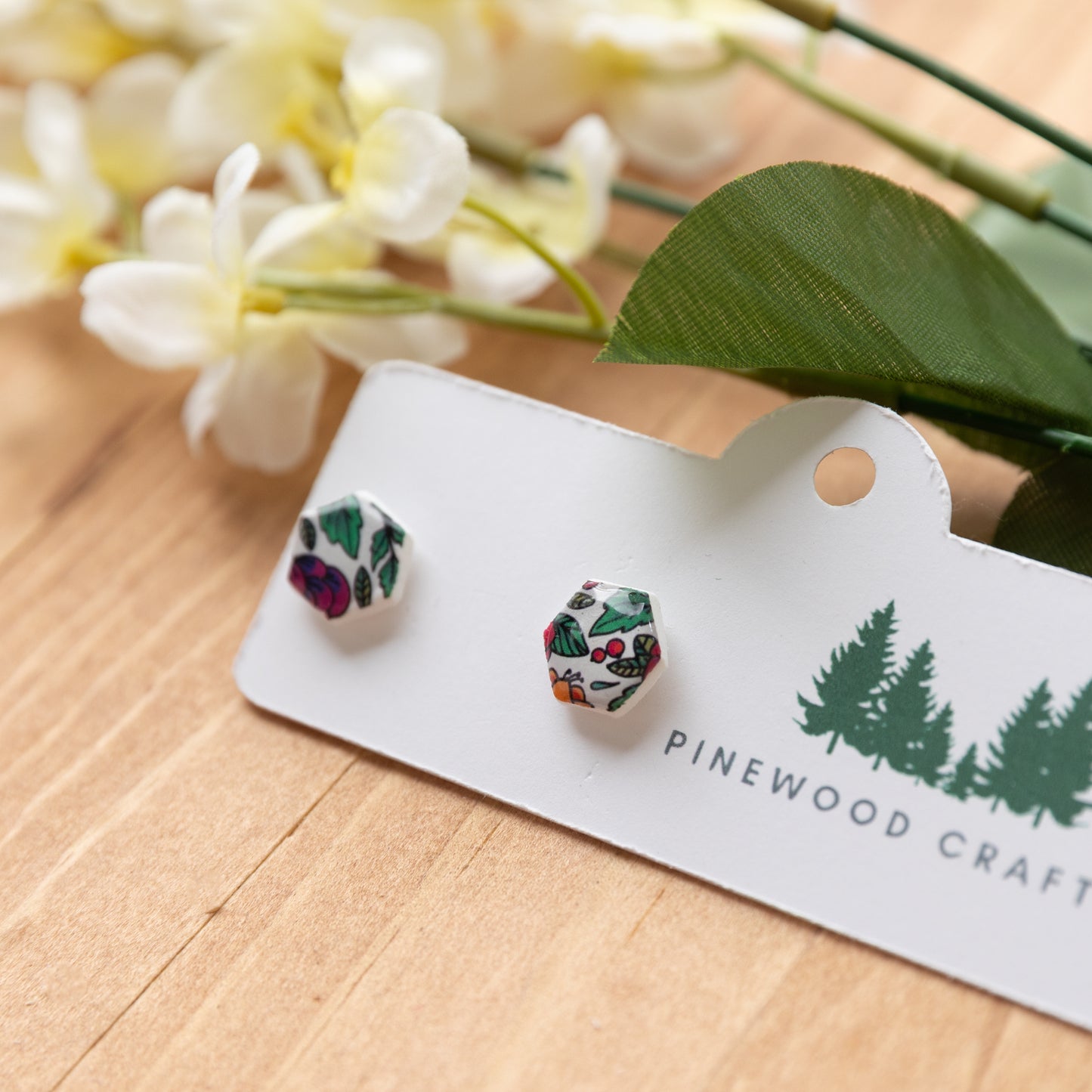 Whimsical Garden Hexagon Stud Earrings
