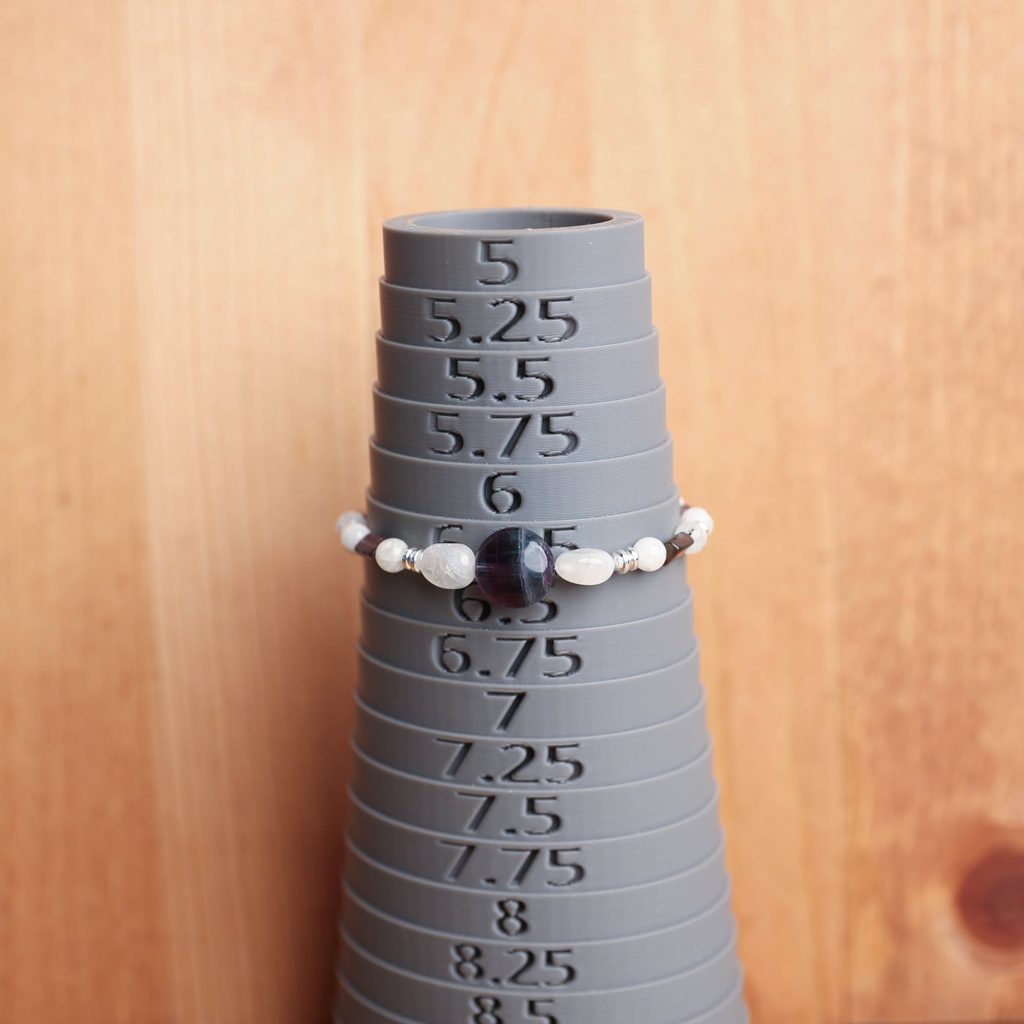 Moonstone and Tanzanite stretch bracelet with Flourite Focal