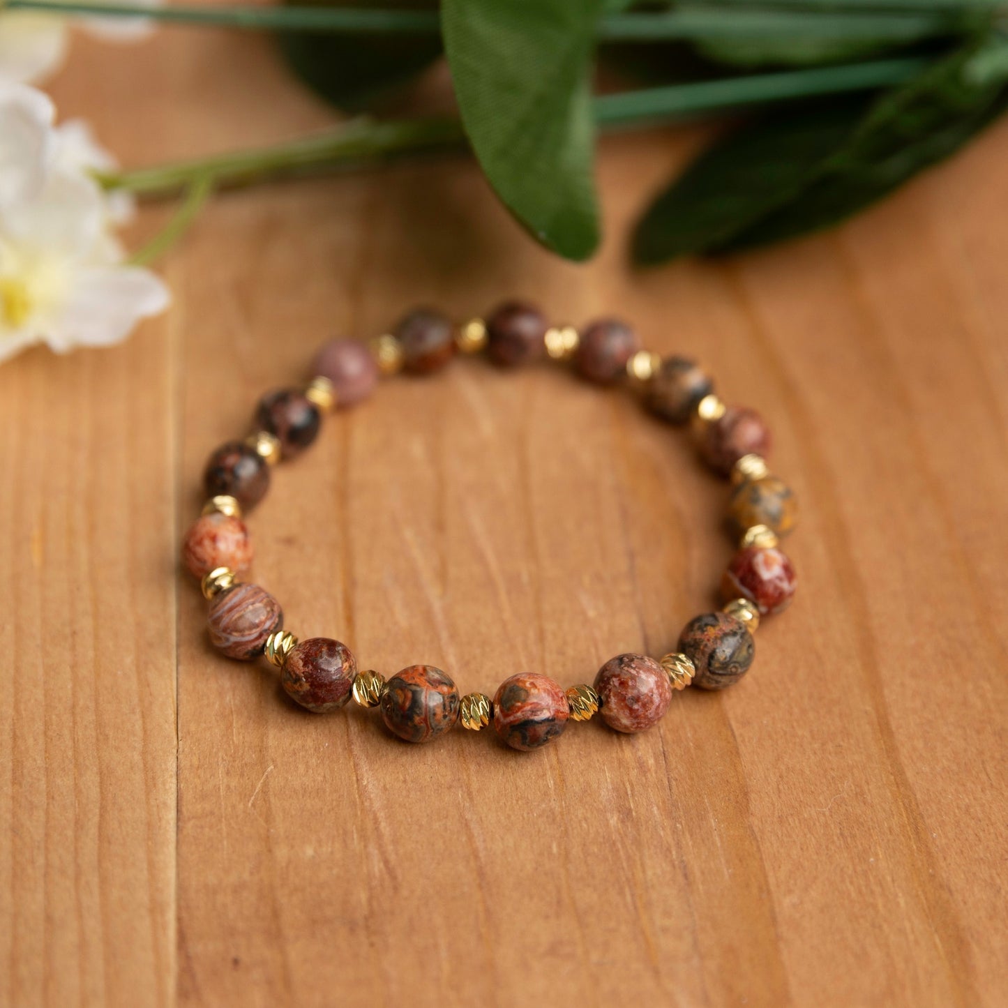 Leopard Skin Jasper Bracelet with Gold-Plated Spacers