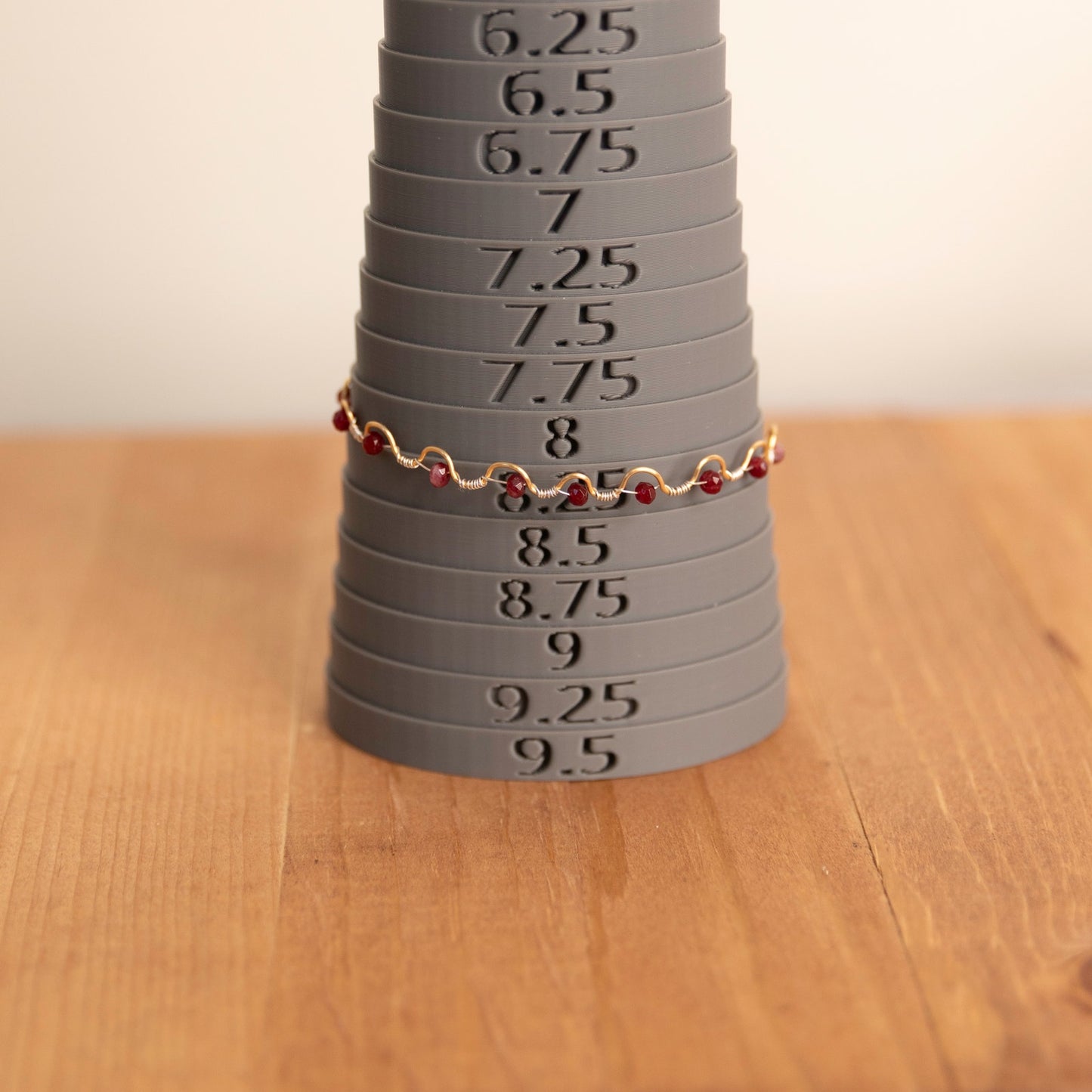 Two Tone Wire Wrap Bracelet w/ Red Malyasian Jade - 8.25 inches