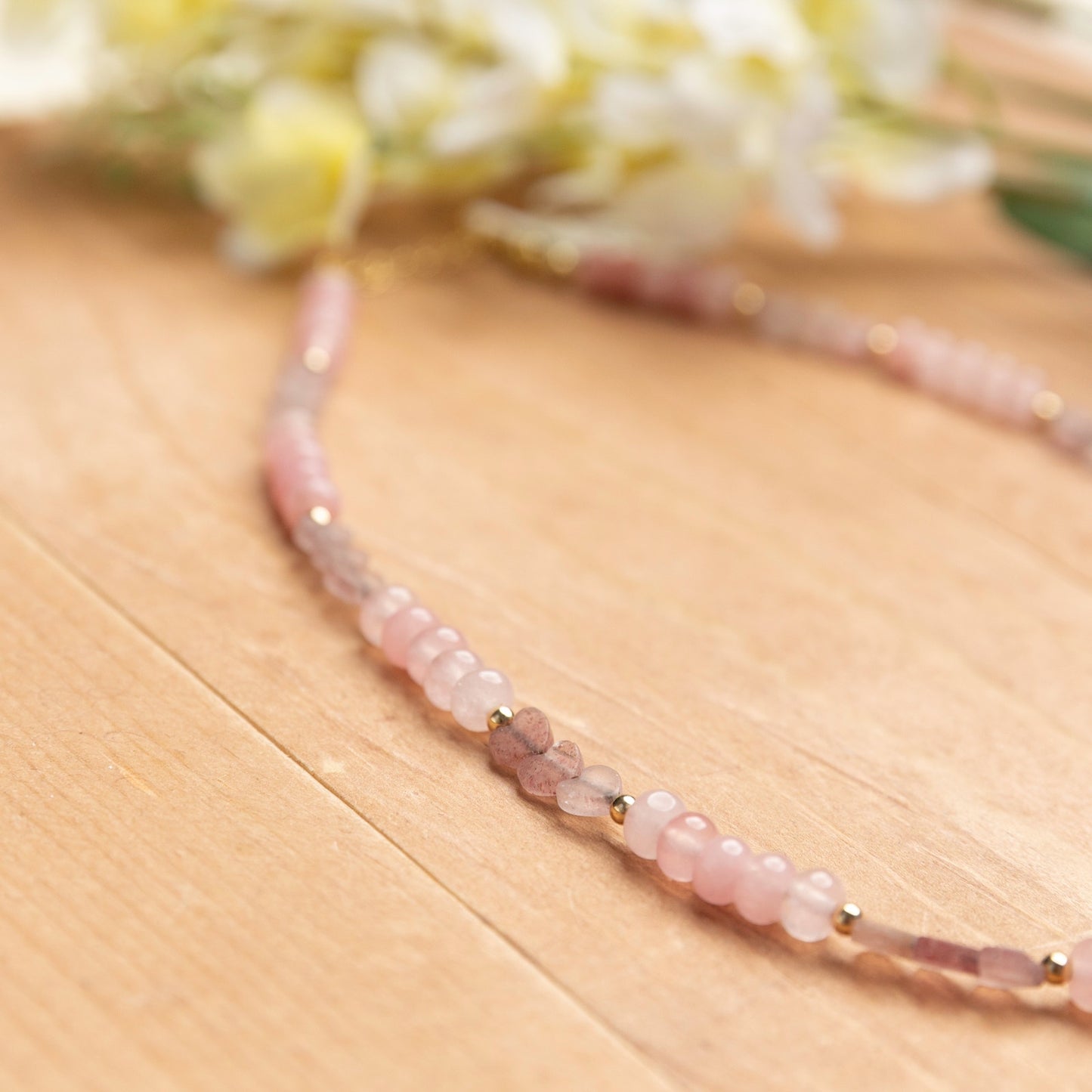 Rose Quartz & Frosted Heart Necklace - 16.5 inches with 2 inch extender