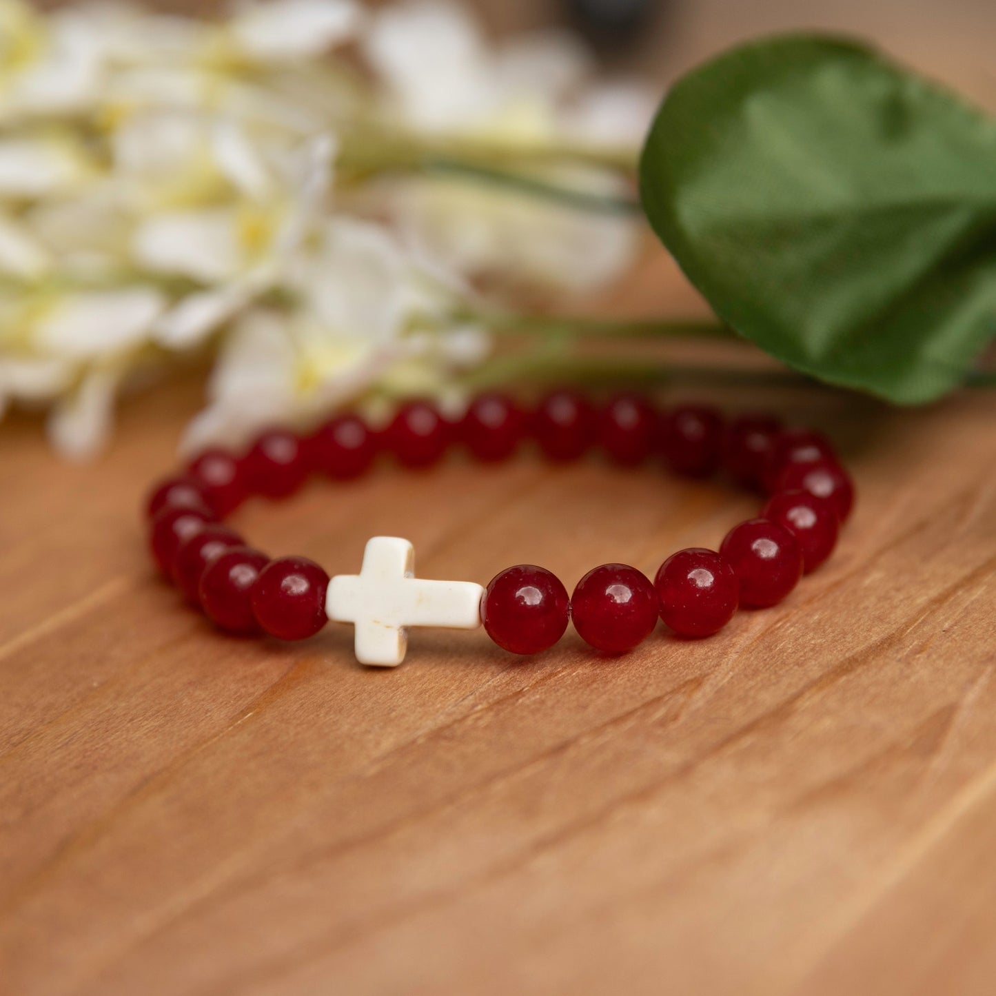 India Ruby Gemstone Cross Bracelet