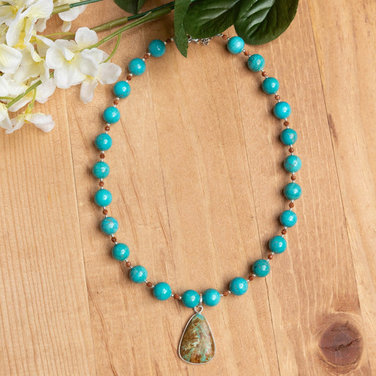 Blue Howlite & Turquoise Pendant Necklace