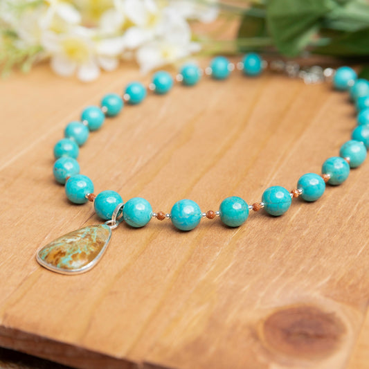 Blue Howlite & Turquoise Pendant Necklace