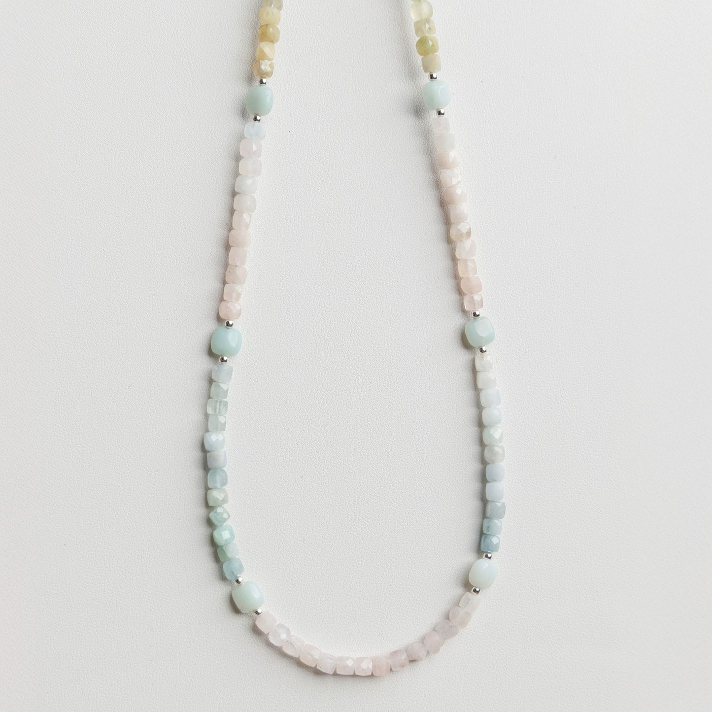 Morganite & Amazonite Cushion Bead Necklace