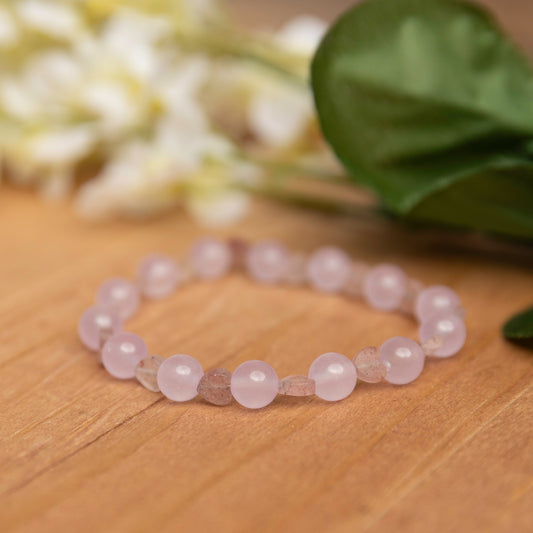 Rose Quartz & Frosted Rose Quartz Hearts Bracelet